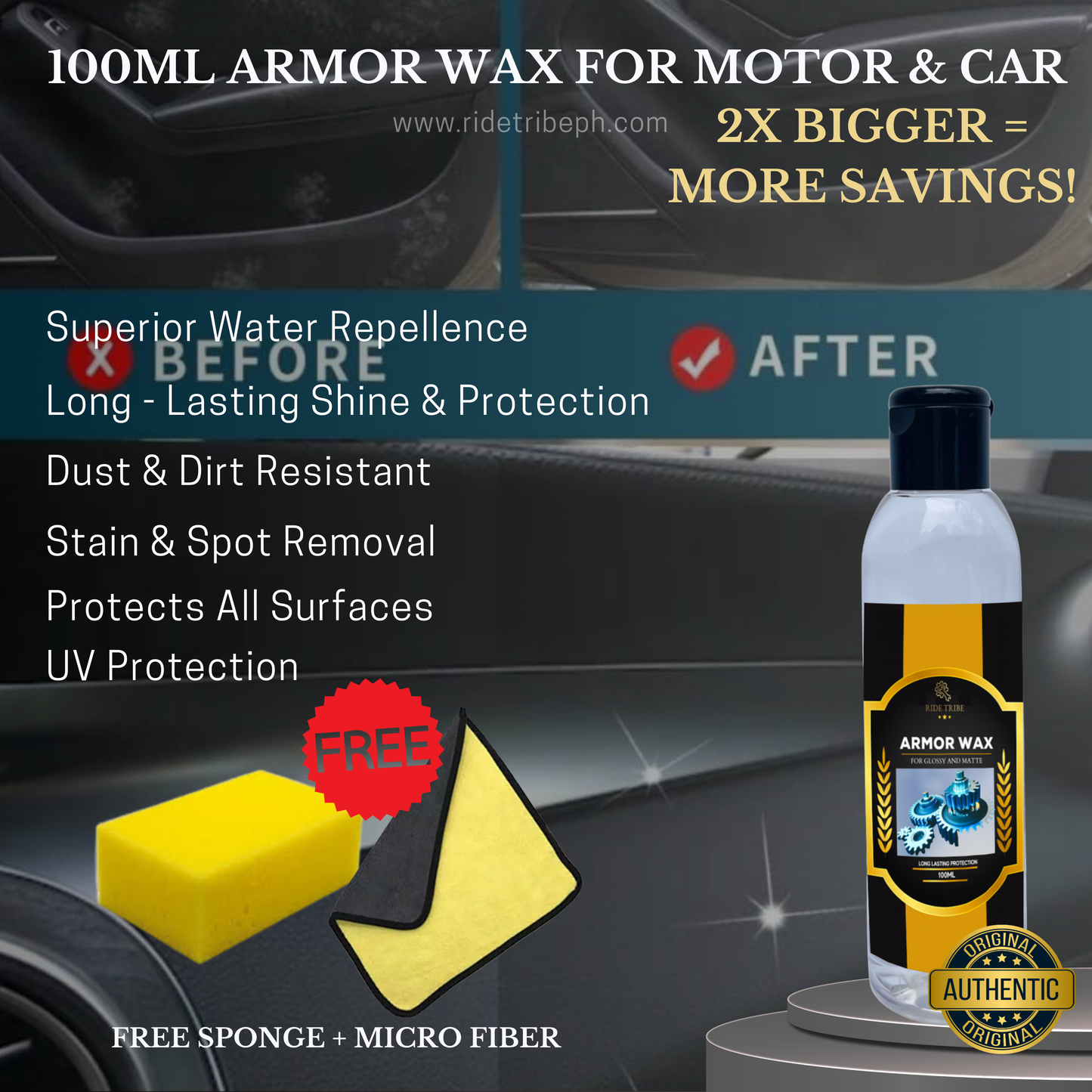 Armor Wax for Matte and Glossy Finish With 1 Free Microfiber Towel + 1 Free Sponge