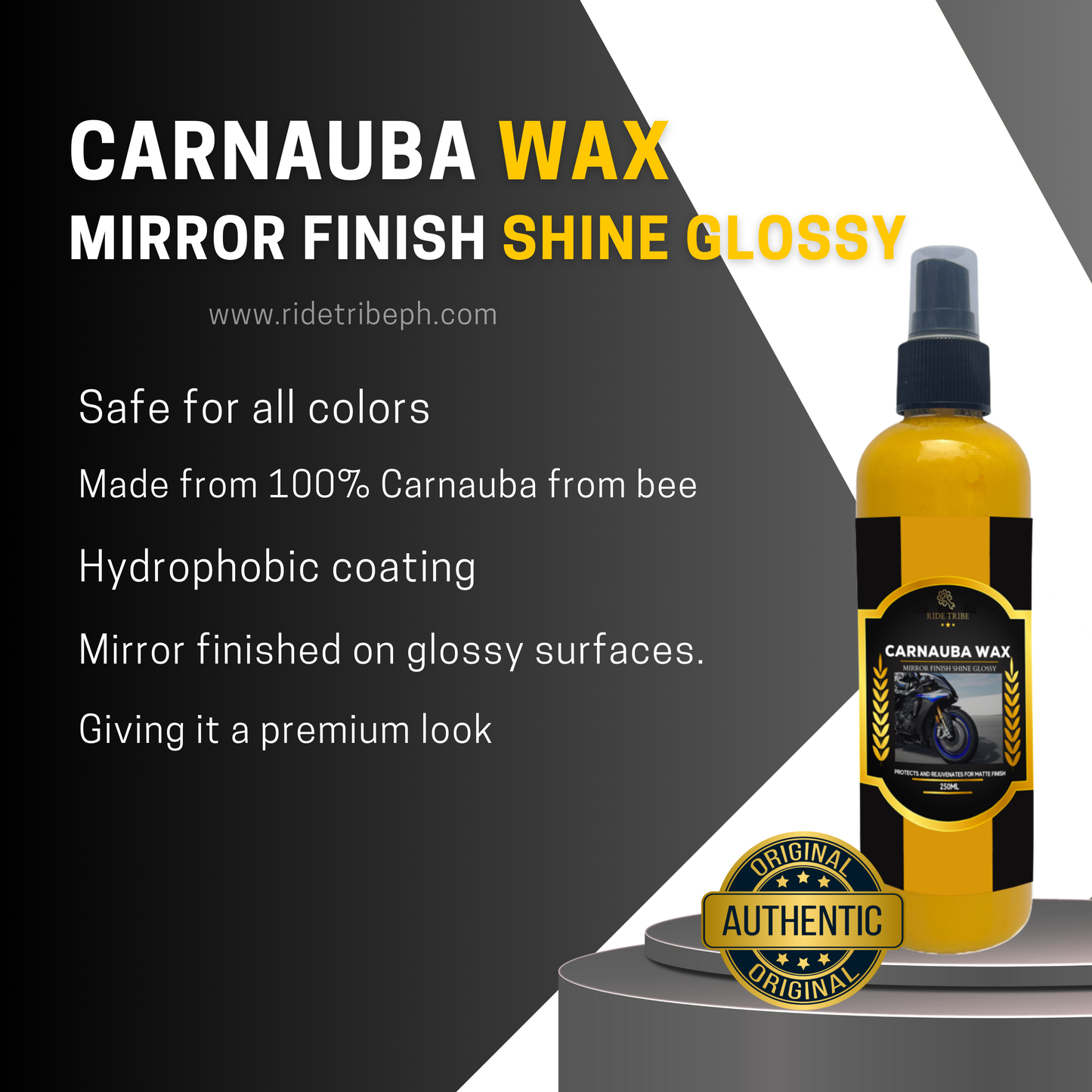 Premium Carnauba Liquid Spray Wax / Hydrophobic Mirror Finish Shine Glossy With 1 Free Microfiber Towel + 1 Free Sponge