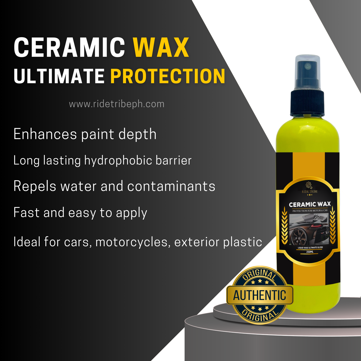 Ceramic Wax Liquid Wax Ultimate Gloss and Protection for Car and Motor With 1 Free Microfiber Towel + 1 Free Sponge