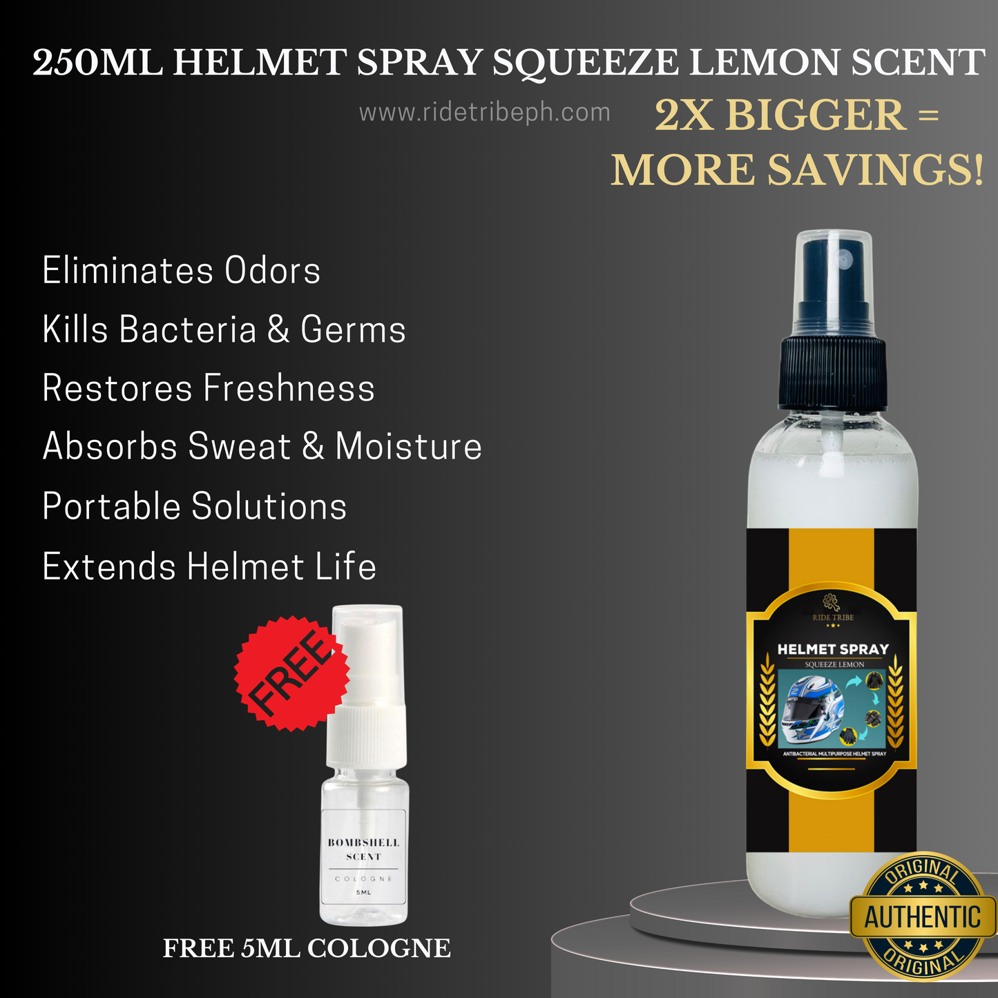 HELMET Disinfectant Spray | Refresher Deodorizer Antibacterial With Free 5ml Cologne