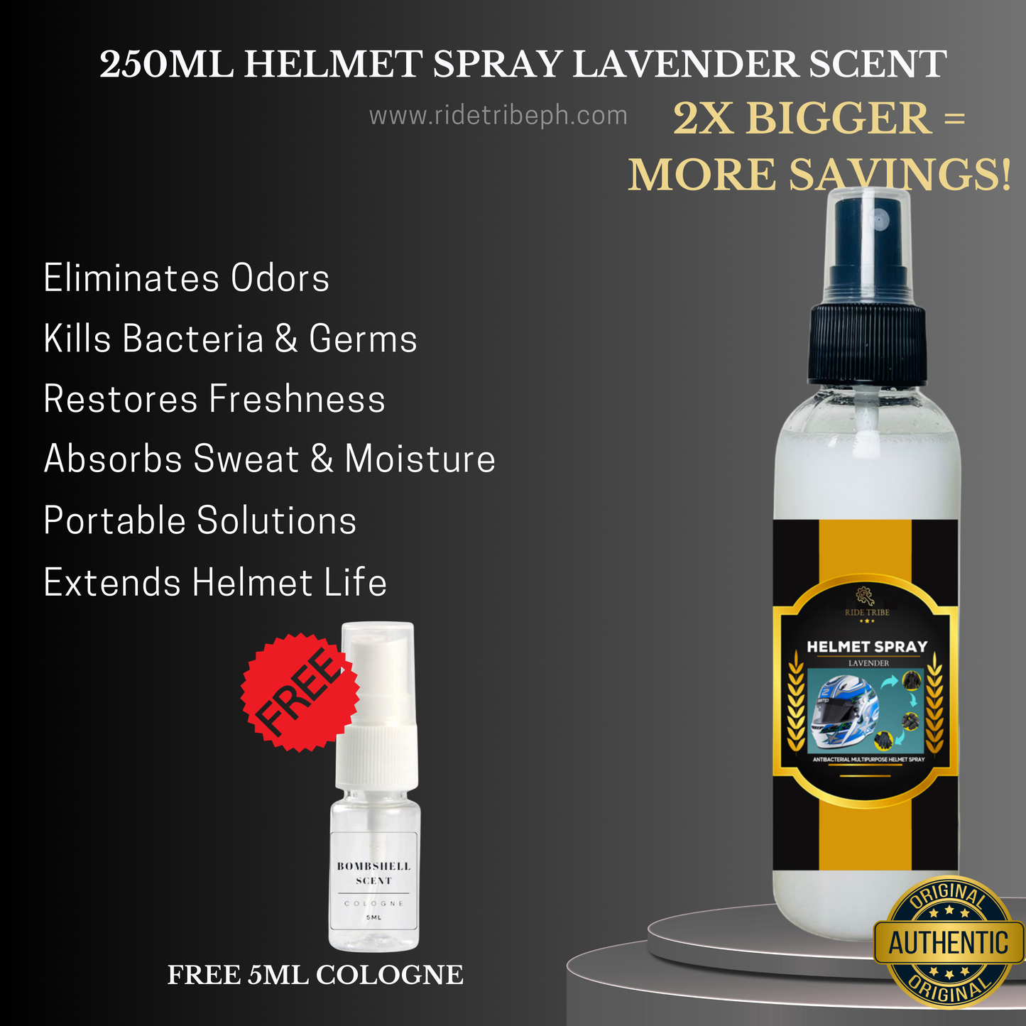 HELMET Disinfectant Spray | Refresher Deodorizer Antibacterial With Free 5ml Cologne