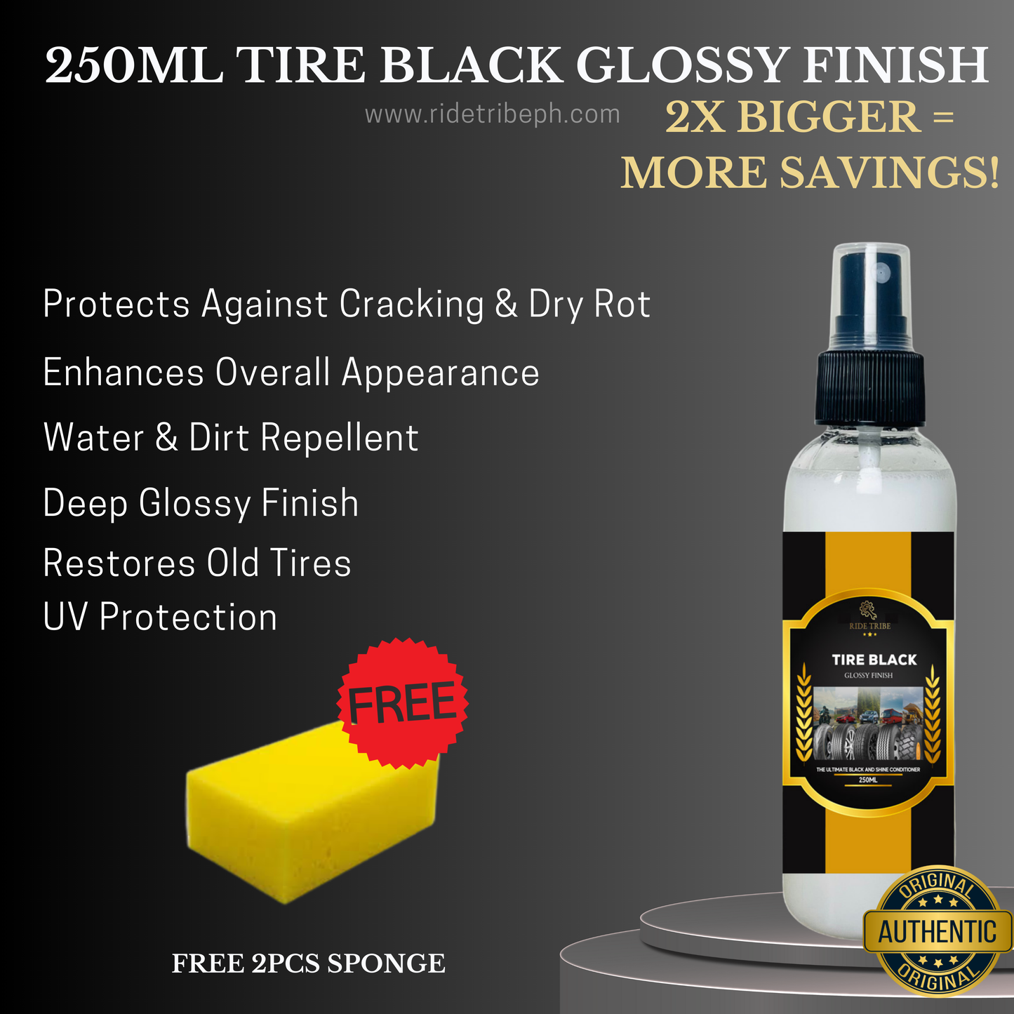 Car Care Extreme Tire Black Glossy Shine Tire Conditioner With 1 Free Microfiber Towel + 1 Free Sponge