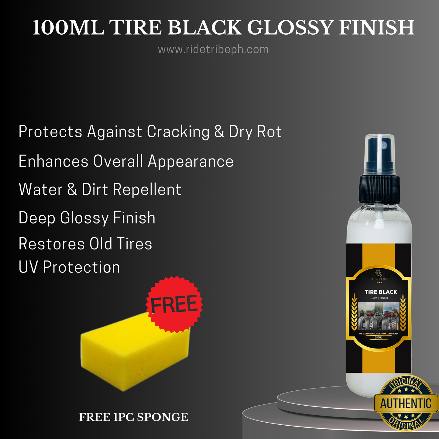 Car Care Extreme Tire Black Glossy Shine Tire Conditioner With 1 Free Microfiber Towel + 1 Free Sponge