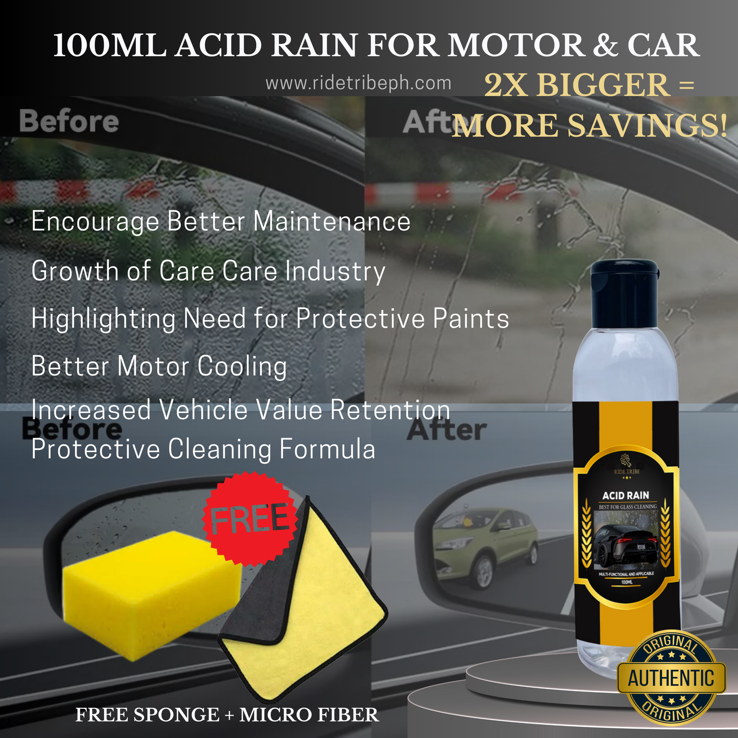 Acid Rain Remover - Watermarks Remover With 1 Free Microfiber Towel + 1 Free Sponge