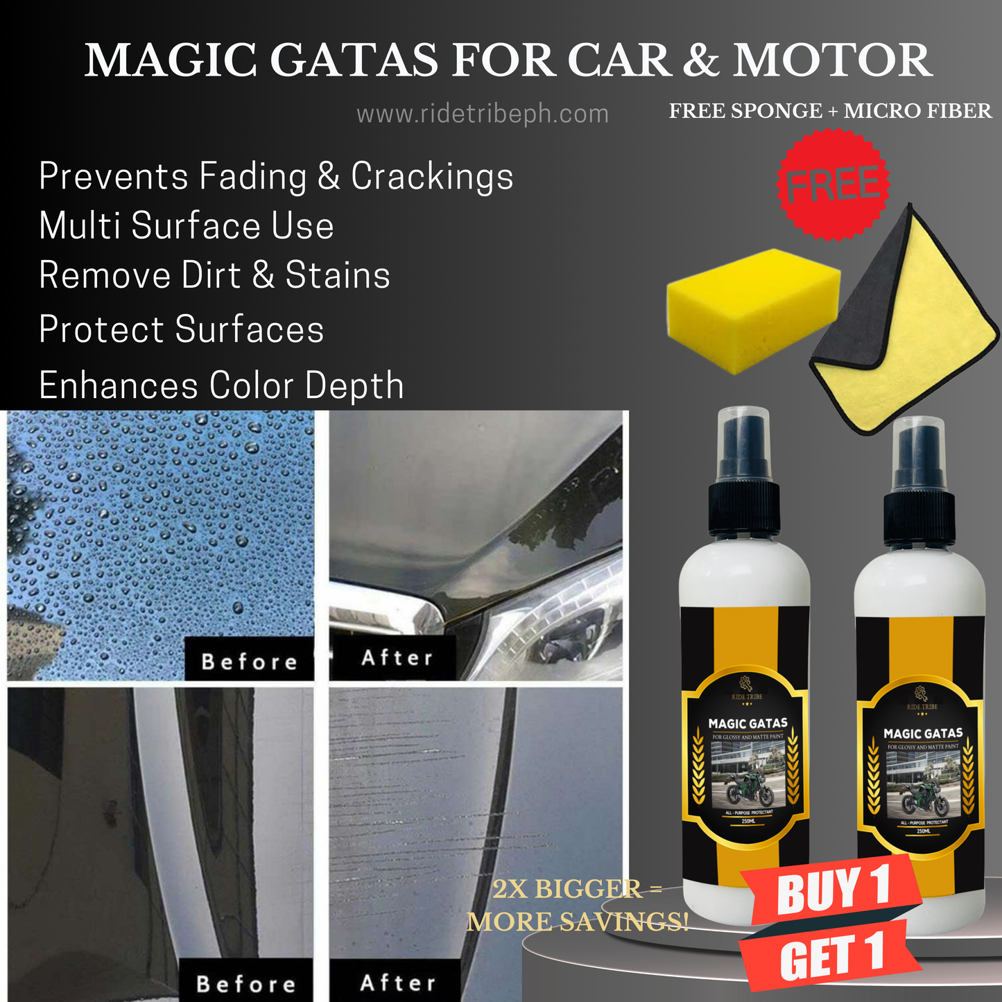 Motorcycle Magic Gatas Micro fiber Universal With 1 Free Microfiber Towel + 1 Free Sponge