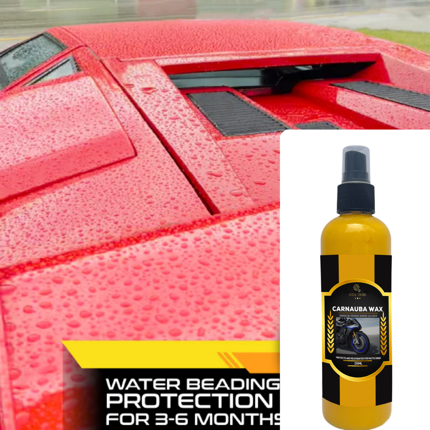 Premium Carnauba Liquid Spray Wax / Hydrophobic Mirror Finish Shine Glossy With 1 Free Microfiber Towel + 1 Free Sponge