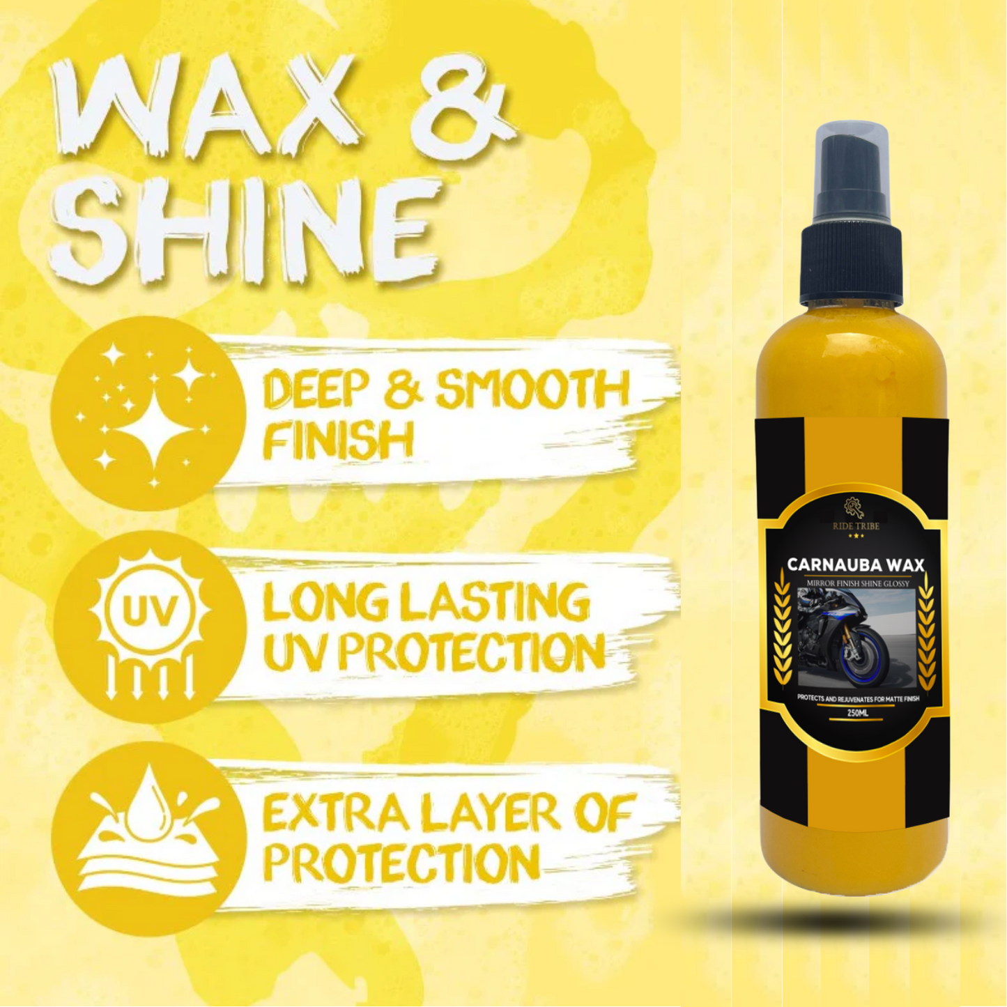 Premium Carnauba Liquid Spray Wax / Hydrophobic Mirror Finish Shine Glossy With 1 Free Microfiber Towel + 1 Free Sponge