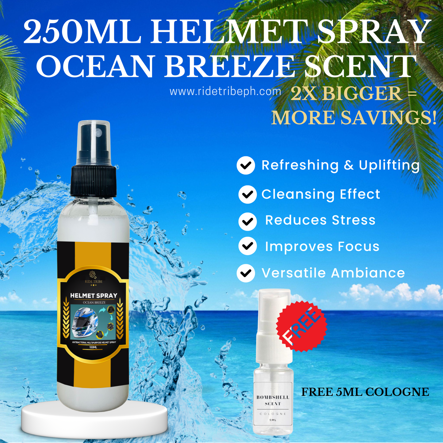 HELMET Disinfectant Spray | Refresher Deodorizer Antibacterial With Free 5ml Cologne