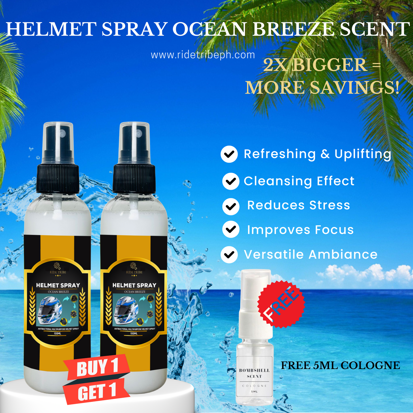 HELMET Disinfectant Spray | Refresher Deodorizer Antibacterial With Free 5ml Cologne