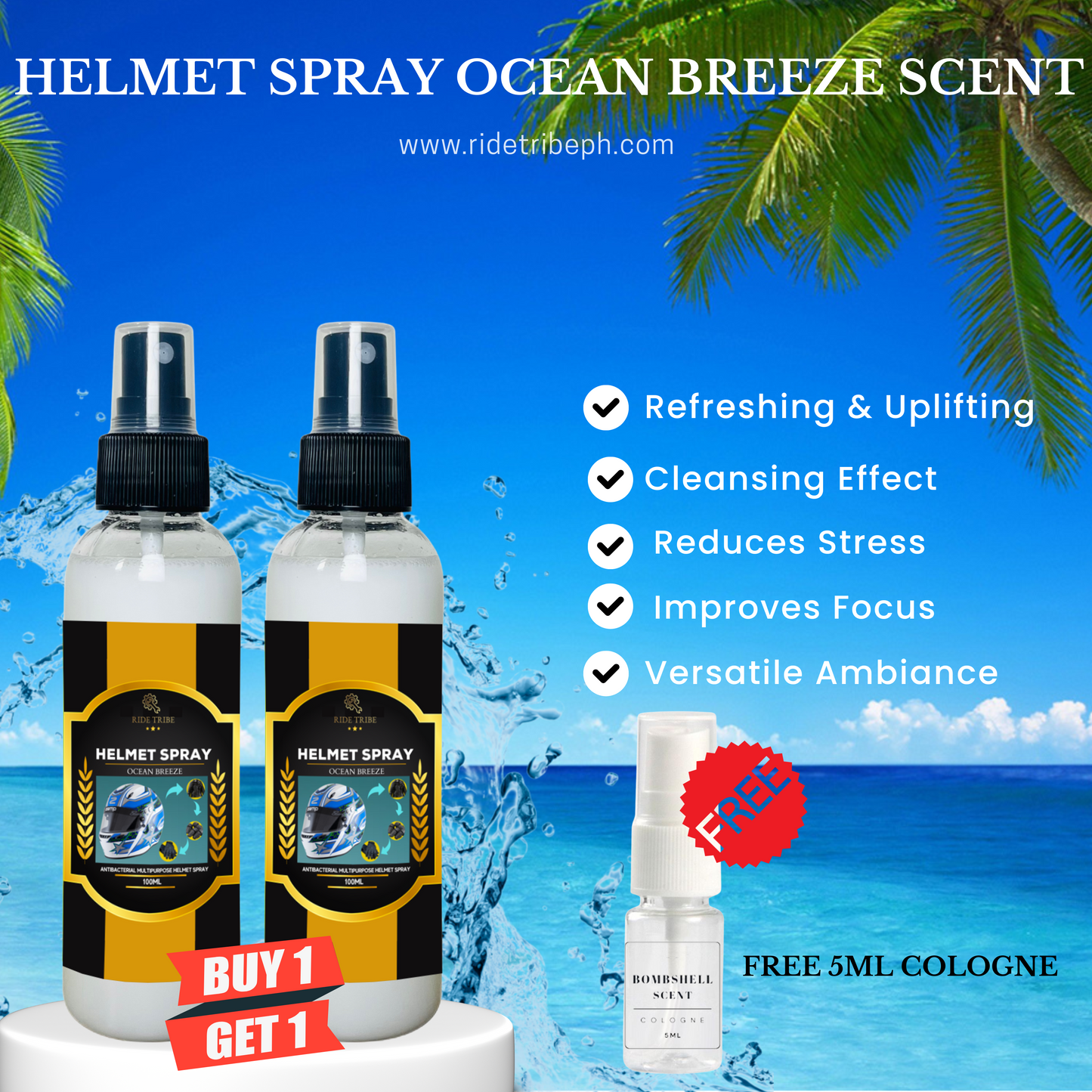 HELMET Disinfectant Spray | Refresher Deodorizer Antibacterial With Free 5ml Cologne
