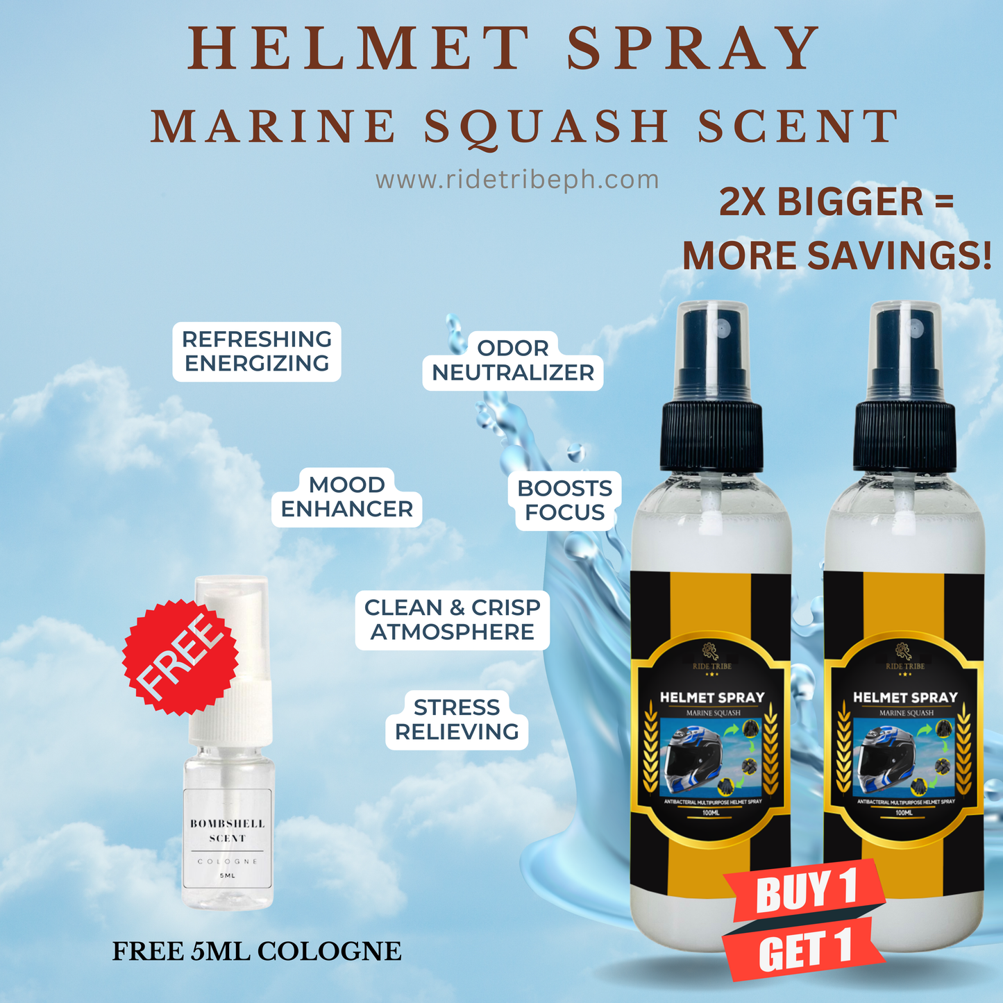 HELMET Disinfectant Spray | Refresher Deodorizer Antibacterial With Free 5ml Cologne