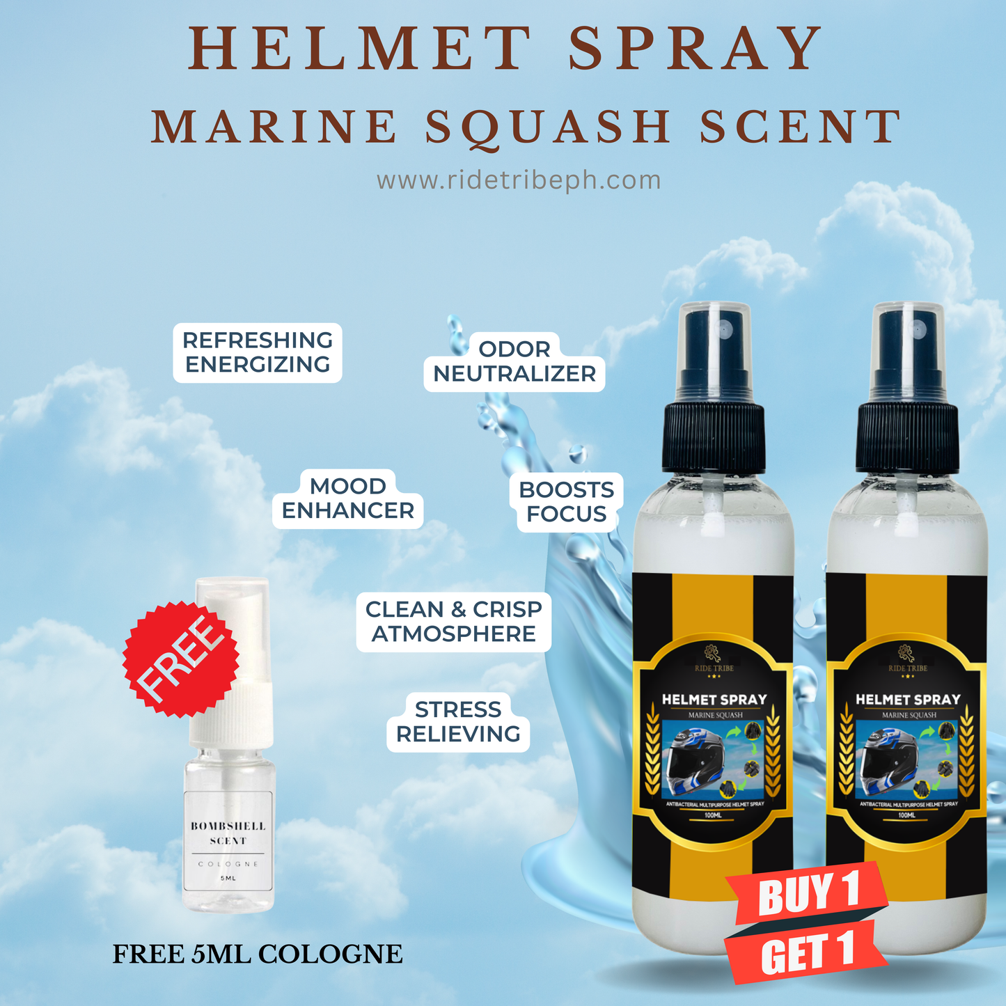 HELMET Disinfectant Spray | Refresher Deodorizer Antibacterial With Free 5ml Cologne