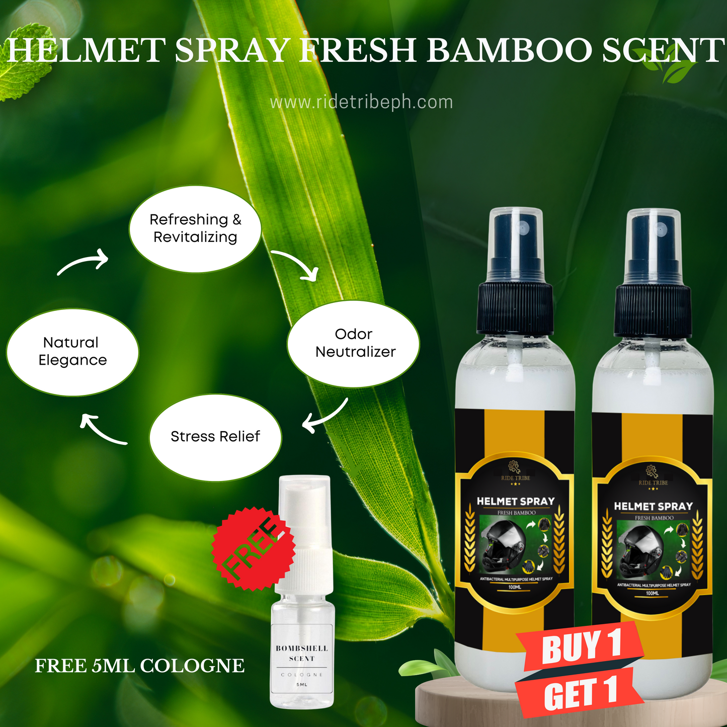 HELMET Disinfectant Spray | Refresher Deodorizer Antibacterial With Free 5ml Cologne