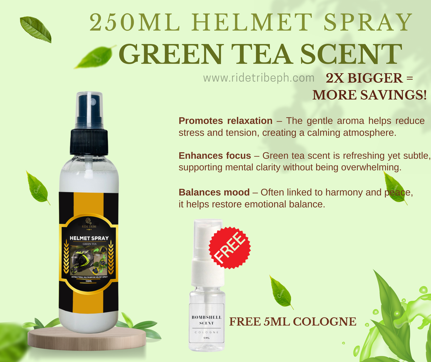 HELMET Disinfectant Spray | Refresher Deodorizer Antibacterial With Free 5ml Cologne