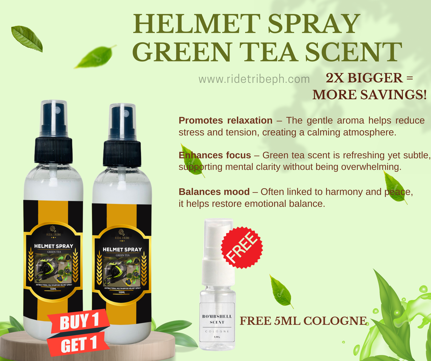 HELMET Disinfectant Spray | Refresher Deodorizer Antibacterial With Free 5ml Cologne