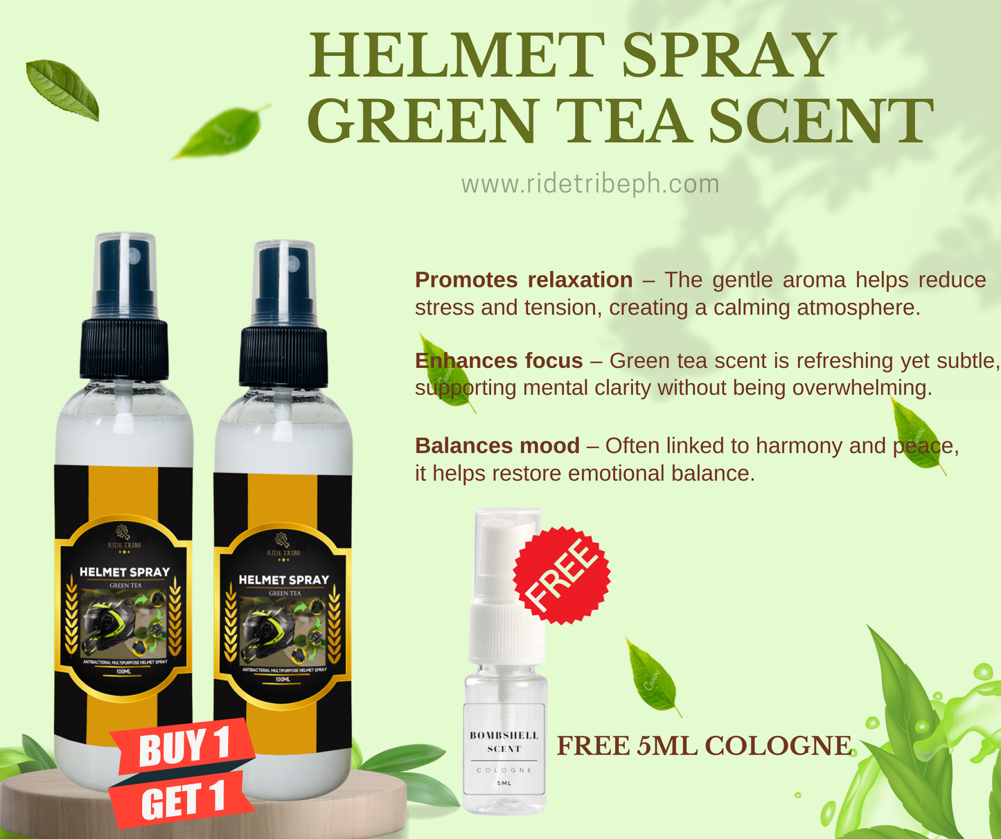 HELMET Disinfectant Spray | Refresher Deodorizer Antibacterial With Free 5ml Cologne