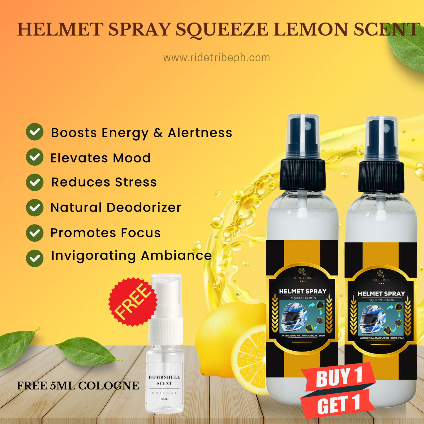 HELMET Disinfectant Spray | Refresher Deodorizer Antibacterial With Free 5ml Cologne