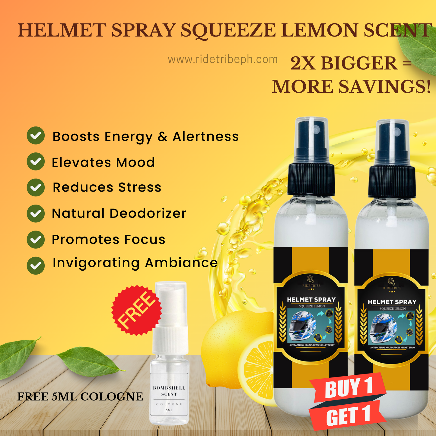 HELMET Disinfectant Spray | Refresher Deodorizer Antibacterial With Free 5ml Cologne