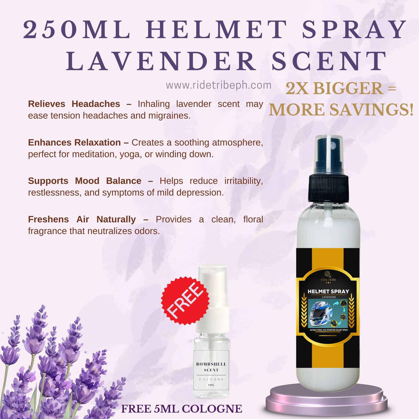 HELMET Disinfectant Spray | Refresher Deodorizer Antibacterial With Free 5ml Cologne