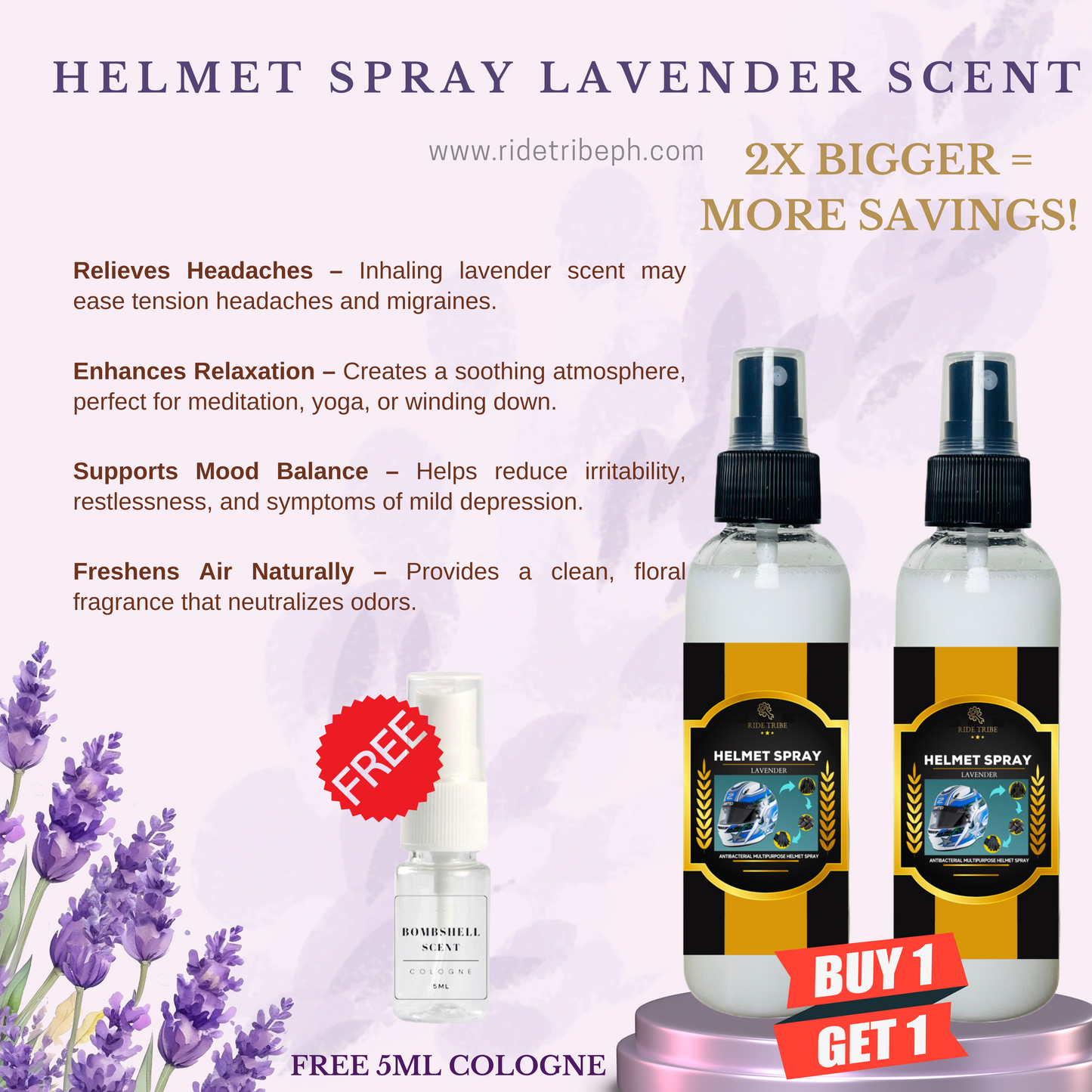 HELMET Disinfectant Spray | Refresher Deodorizer Antibacterial With Free 5ml Cologne