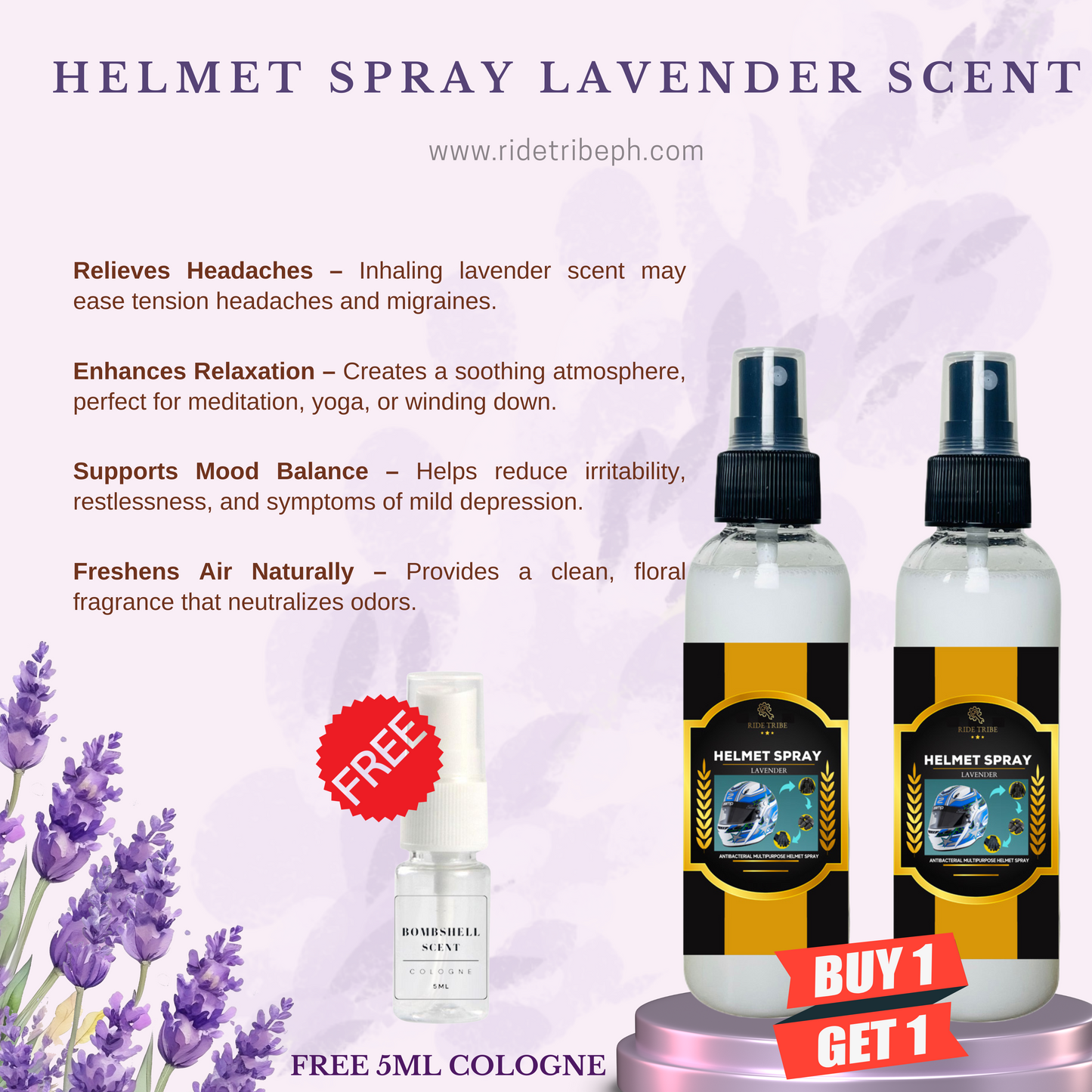 HELMET Disinfectant Spray | Refresher Deodorizer Antibacterial With Free 5ml Cologne