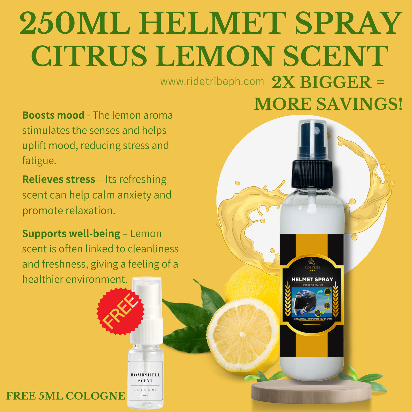HELMET Disinfectant Spray | Refresher Deodorizer Antibacterial With Free 5ml Cologne