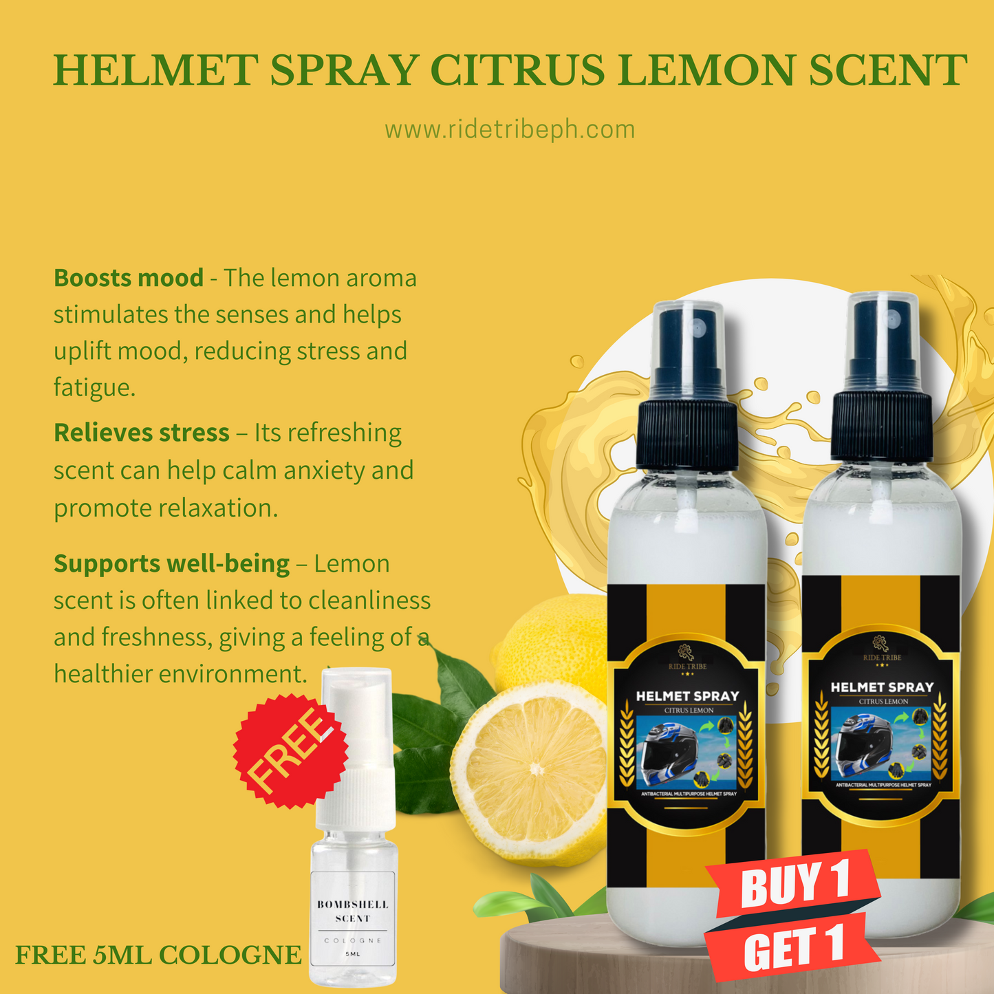 HELMET Disinfectant Spray | Refresher Deodorizer Antibacterial With Free 5ml Cologne